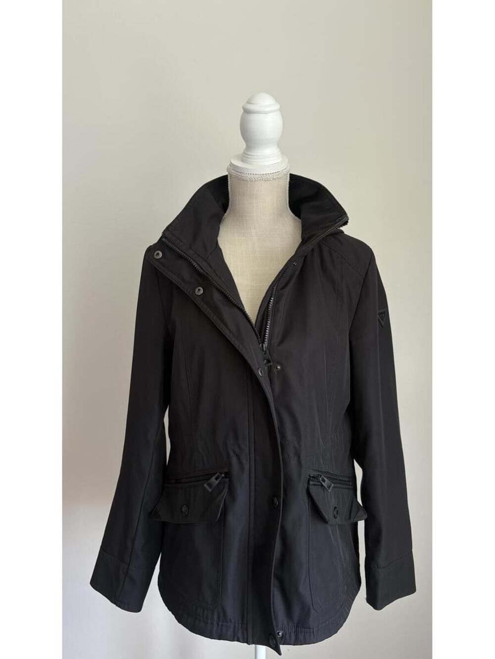 GUESS Black Hooded Utility Jacket Coat Size M